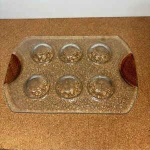 Dansk Glass Gold Handled Tray 6 Round Divets For Cordial Glasses or Devil Eggs